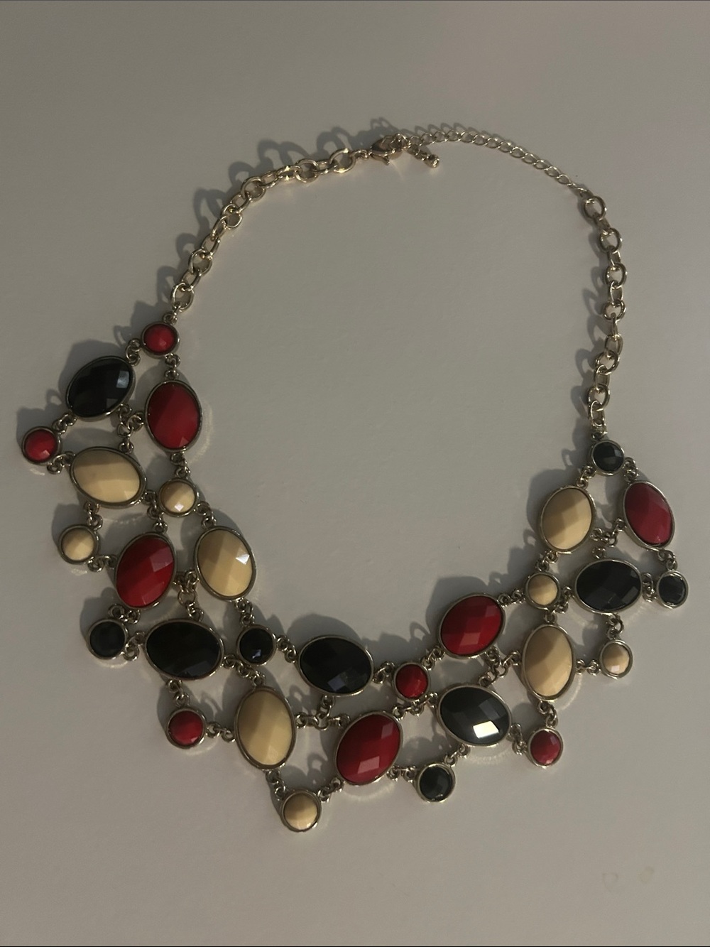 Statement Multicolor Bib Necklace - Red, Black & Cream